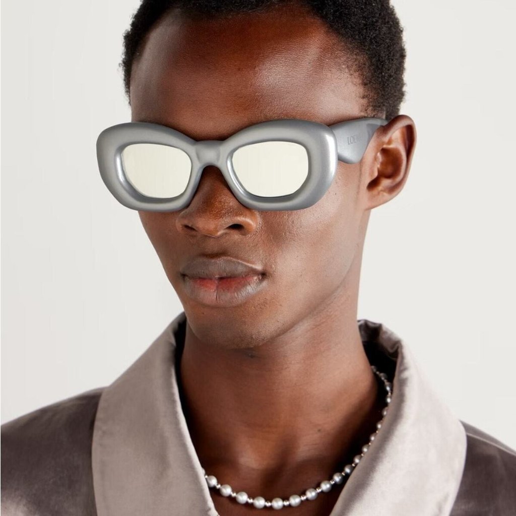 Loewe Men Sunglasses Lw40117i 20c Silver Grey Smoke Mirror Cat Eye Brand New
